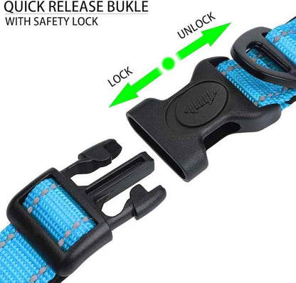 JSXD AirTag Dog Collar, Night Reflective Nylon Dog Collar for Small Medium Large Dogs,Lockable Quick Release Buckle,Padded Breathable Pet Collar with AirTag Holder (Blue, Medium)