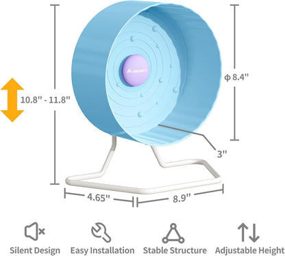 8.4" Silent Hamster Wheel, Non-Slip Track, Exercise, Release Stress, Relieve Anxiety, Adjustable Height Stand, for Syrian Dwarf Hamster, Gerbil, Mice, Other Small Medium Sized Pets, Blue