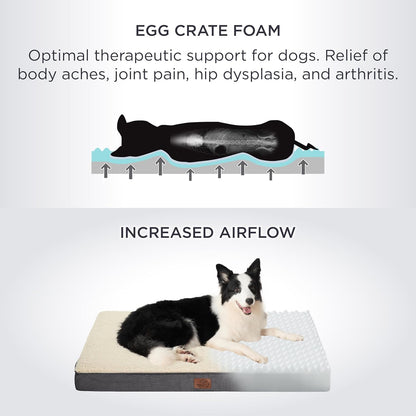 Bedsure Large Dog Bed for Crate - Orthopedic Flat Pet Beds with Removable Washable Cover, Egg Crate Foam Crate Mat, Suitable for Pet Up to 50 lbs