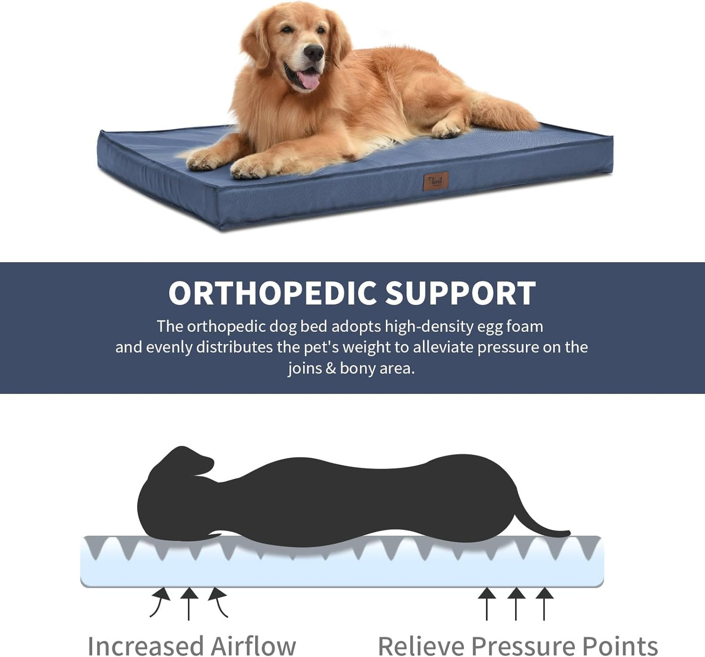 Outdoor Extra Large Dog Bed, Jumbo Waterproof Dog Bed for Large Dogs, Orthopedic Egg Foam Pet Bed Mat with Removable Oxford Cooling Cover, Navy