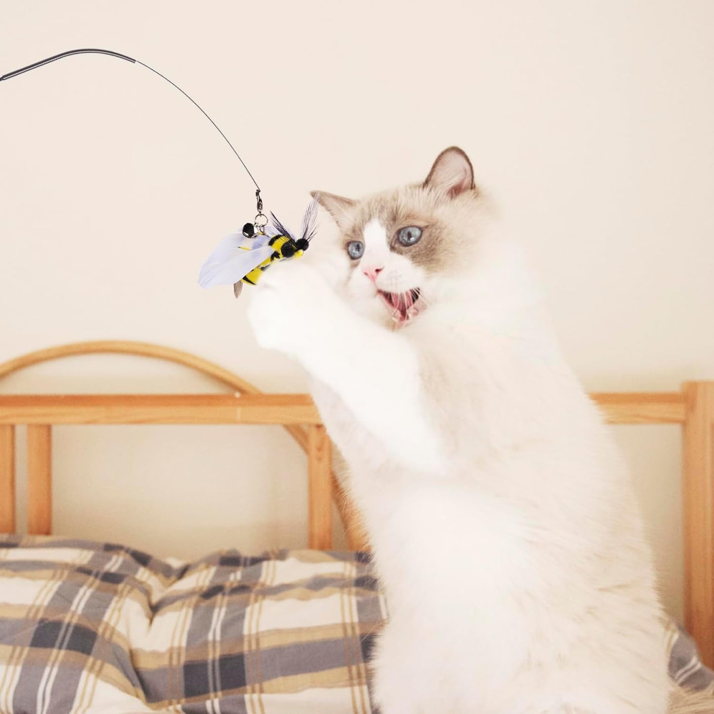 JXFUKAL Cat Feather Toy Refills, 6Pcs Simulation Bird Mouse Bee Worm Feather Cat Lures Wand Attachment Replacement for Kitty Kitten Indoor Cats Accessories