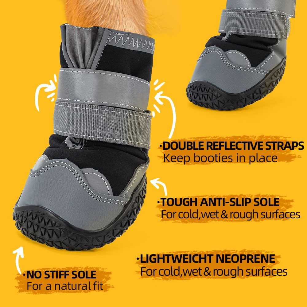 Dog Shoes for Large Dogs, Medium Dog Boots & Paw Protectors for Hardwood Floors, Outdoor Dog Booties for Hot Pavement Winter Snow Hiking, Waterproof Dog Shoes with Reflective Strips Size 3