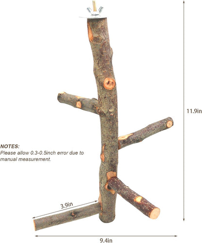 Bird Perch Nature Apple Hard Wood Stand, Parrot Stand Toy Branch Platform Paw Grinding Stick for Small Parakeets Cockatiels Conures Parrots Love Birds Finches Cage Accessories (Set 1)