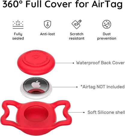 for Airtag Dog Collar Holder, Dog Airtag Holder Waterproof, Lightweight & Soft Silicone Air Tag Case for Pet Collars, Works with Multiple Tracker Tag Products (Red1,1 Pack)