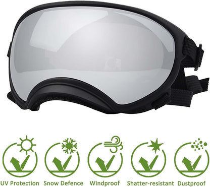 Medium Dog Sunglasses with Adjustable Strap UV Protection, Winproof Dog Puppy Sunglasses, Suitable for Medium Dog Pet Glasses, Dogs Eyes Protection,Soft Dog Goggles