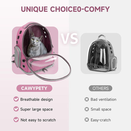 Cat Backpack Carrier, Breathable Cat Carrier Large Space Bubble Pet Backpack for Kitty Small Dog up to 15lbs, Transparent & Foldable Pet Carrier for Travel Hiking(Pink)