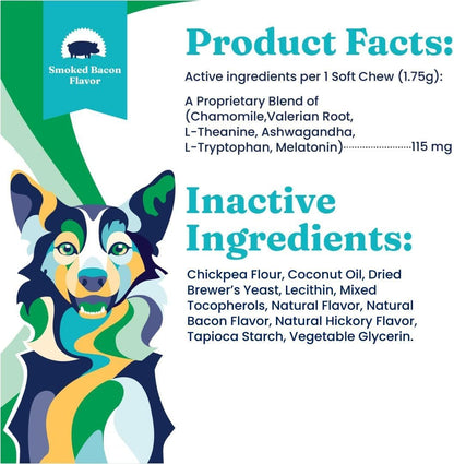 Solid Gold Calming Chews for Dogs - Dog Calming Chews w/Melatonin for Separation, Stress & Hyperactivity Relief - Supports Relaxation for Travel, Fireworks & Storms - All Ages & Sizes - Bacon 120ct