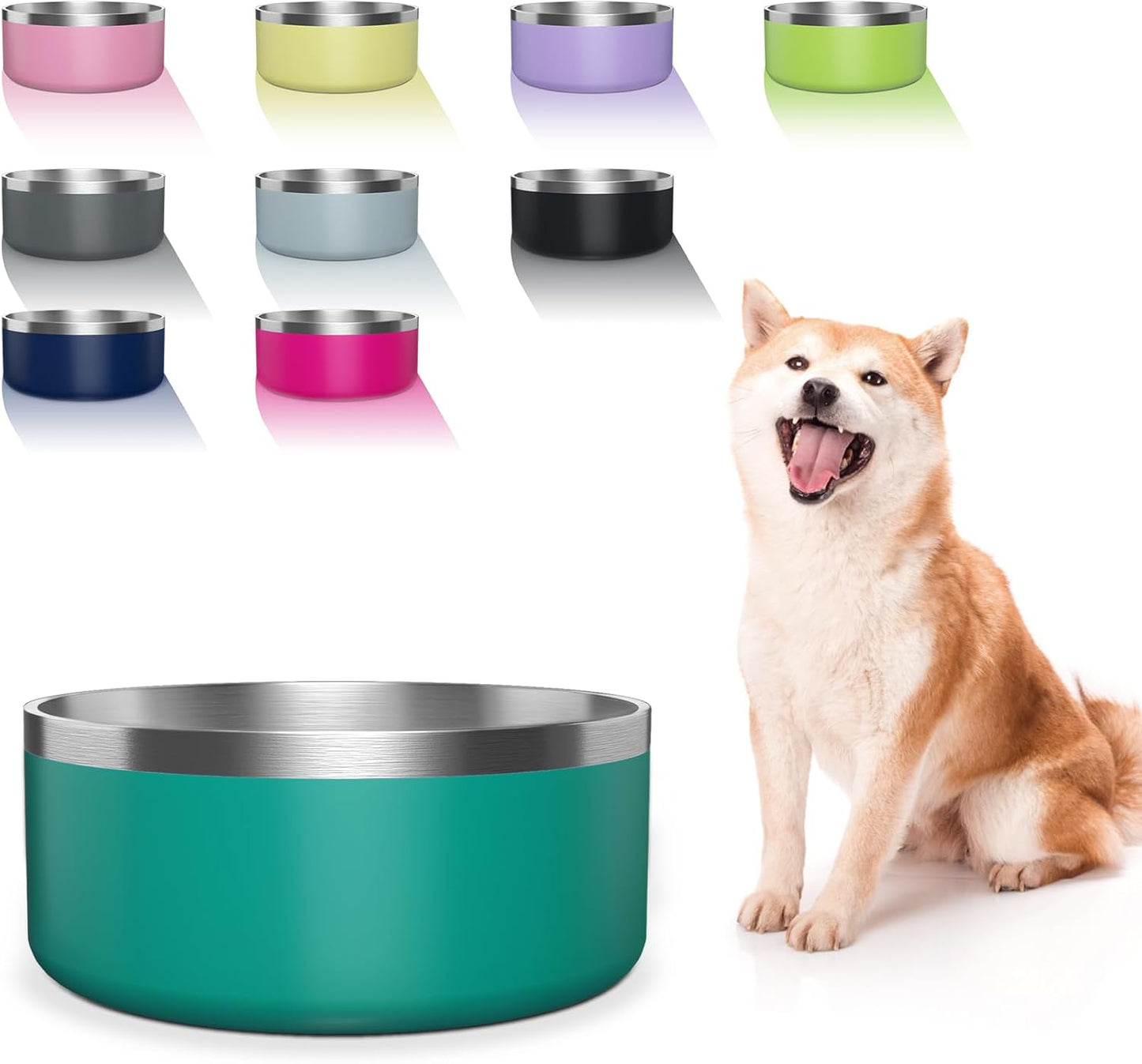 Dog Bowl, Stainless Steel Dog Food and Water Bowl with Non Slip Quiet Bottom, Easy to Clean, Dishwasher Safe, 40oz, Deep Green