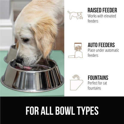 GORILLA GRIP 100% Waterproof Raised Edge BPA Free Silicone Pet Feeding Mat, Dog Cat Food Mats Contain Spills Protects Floors, Placemats for Cats and Dogs Water Bowl, Pets Accessories 23x15 Mint