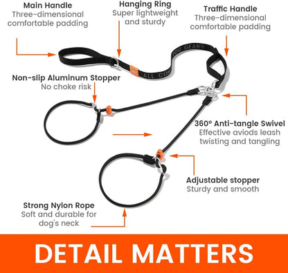 Howgo Double Slip Leash Slip Lead with Two Handles| Dual Dog Slip Lead for 2 Dogs,360° Swivel No Tangle | Dog Training Collar | Double Clip Leash Coupler and Splitter (MintGreen, 6FT)