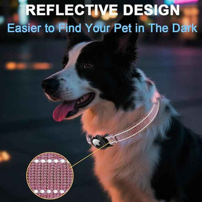 Airtag Dog Collar with Waterproof Air Tag Holder, Integrated Reflective Pet Collar with Soft Padding, Adjustable Nylon Collar for Small Medium Large Dogs, Pink,M (14.5"-19.7")