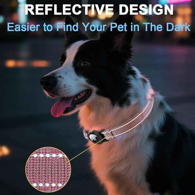 Airtag Dog Collar with Waterproof Air Tag Holder, Integrated Reflective Pet Collar with Soft Padding, Adjustable Nylon Collar for Small Medium Large Dogs, Pink,XL (18.1"-27.5")