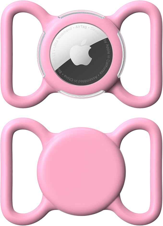 Waterproof Airtag Holder for Dog Collar, Soft Full-Body Protective Airtag Holder for Dog & Cat Collars, Ultra-Durable, Easy Installation, Lightweight Clear Airtag Case (Pink, Large)