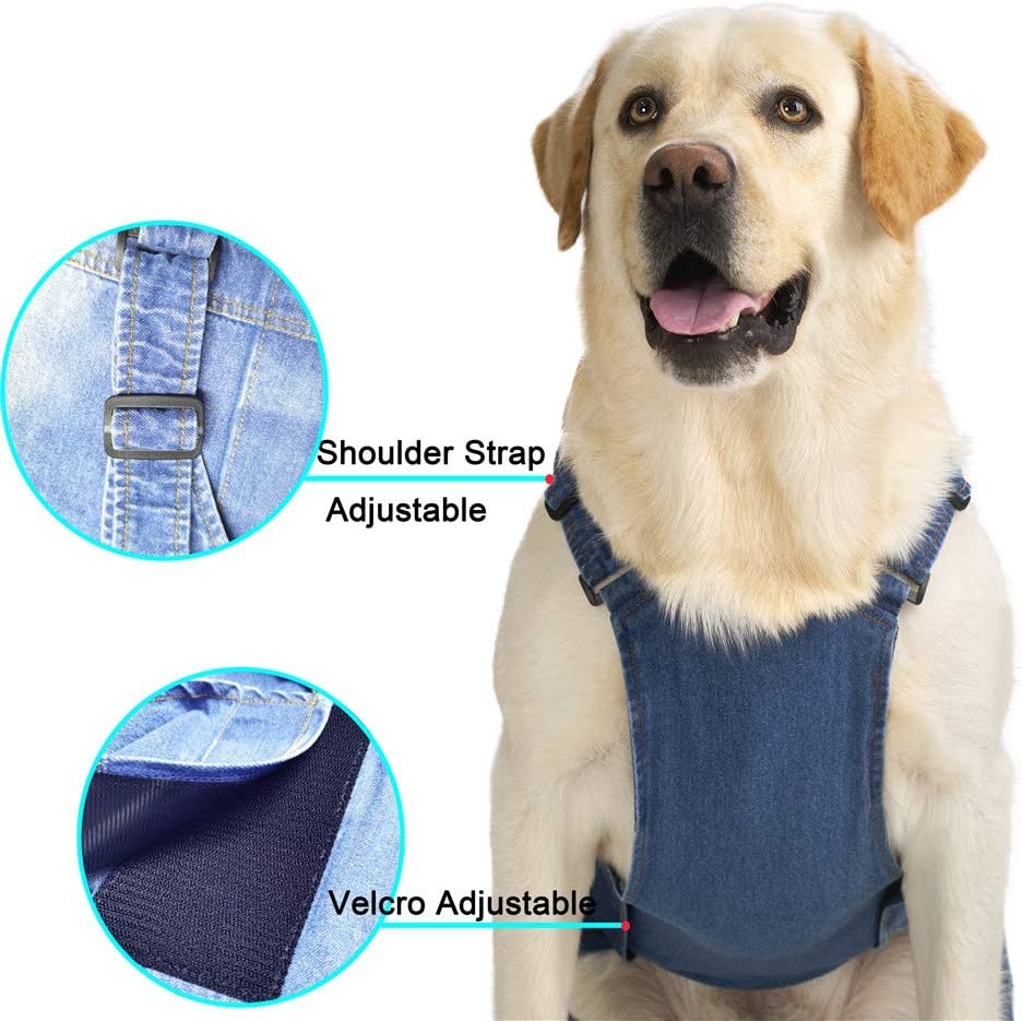 Classic Dog Jeans Overall for Medium Large Dogs,Pet Denim Jumpsuit Onesies Clothes Costumes for All-Match,Blue Vintage Washed Blue Pants Outfits