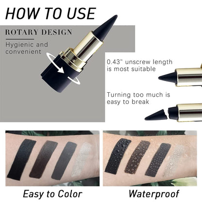 evpct 2Pcs Black Brown Long Wear Gel Eyeliner Pencils for Eye Black Face Paint, Goth Halloween Makeup Kit, Eye Liner Waterproof Smudge Proof, Cream Coal Brown Eyeliner Lipstick Set, delineador de ojos