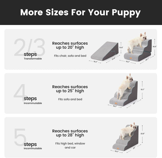 Gardner Pet Dog Stairs for Small Dogs 22.8" H, Curved 5-Step Pet Stairs, Dog Steps for High Bed, Couch (24-30 in) with Durable Non-Slip Waterproof Fabric Cover and CertiPUR-US Certified Foam