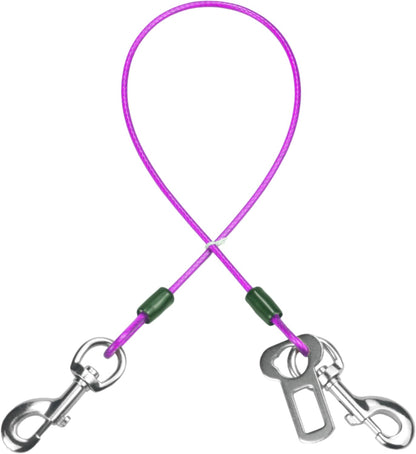 Dog Seat Belt Harness for Car,Dog Seatbelt of Coated Wire Leash Safety Restraint,No Chew Tether Cable Vehicle,Double Clips & Latch(Purple, 16 inch/40 CM)