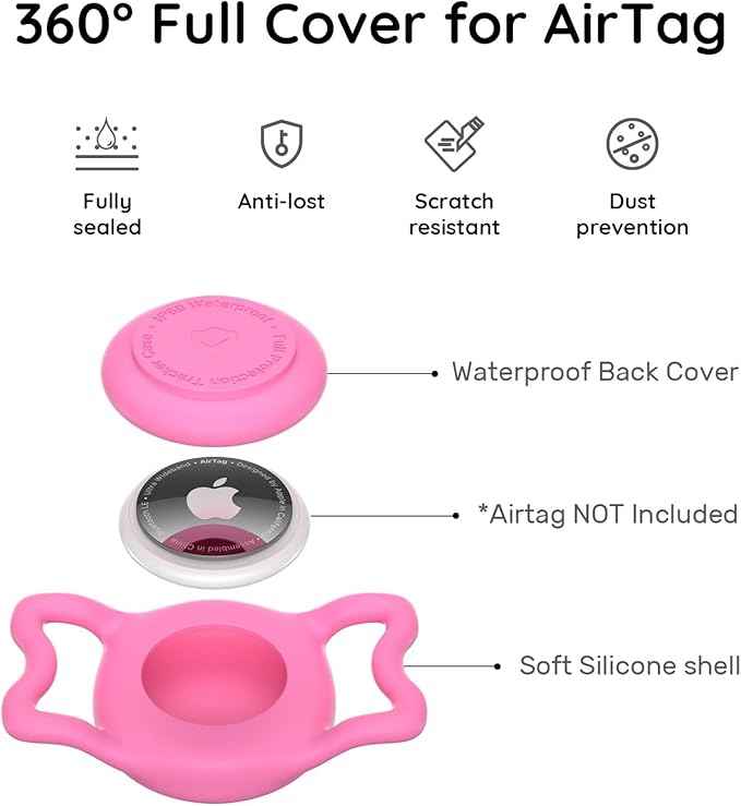 for Airtag Dog Collar Holder, Dog Airtag Holder Waterproof, Lightweight & Soft Silicone Case for Air Tag, Works with Multiple Tracker Tag Products (Pink1, 1 Pack)