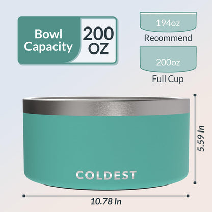Coldest Dog Bowl - Anti Rust Metal, Non Slip, 3 Layers Insulated Stainless Steel Dog Bowls - Spill Proof & Heavy Duty - Water Bowl for Dogs, Cats & Pets, Dish Washer Safe (200 oz, Terraform Green)