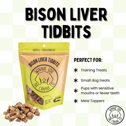 Winnie Lou The Canine Co. Freeze Dried Bison Liver Tidbits - Single Ingredient, Human-Grade, No Artificial Flavors or Fillers, Perfect for Training (Pack of 1)