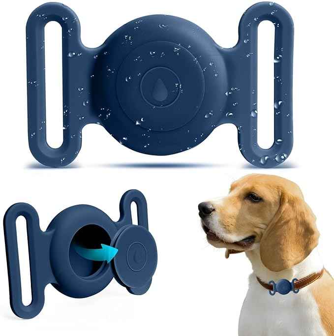 Dog Safety Pendant, Collar Holder for AirTag 2nd & 1st Gen, Pet Tracker Accessory for Dog GPS Tracking, Durable Silicone, Waterproof & Shock-Resistant, Anti-Scratch Anti-Loss (Dark Blue, Large)