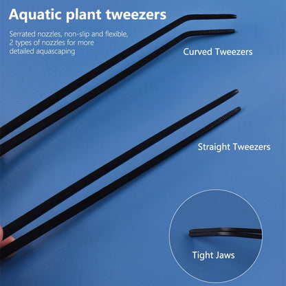 7-in-1 Aquascaping Tools Kit for Aquarium & Terrarium - Stainless Steel Long Tweezers, Curved Scissors, Algae Scraper, Feeding Tongs - Live Plant Trimming & Tank Cleaning Accessories