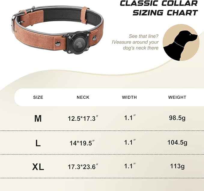 Leather AirTag Dog Collar, Waterproof Dog Collar with Air Tag Holder, Compatible with Apple Air Tag, Reflective, Durable, Comfortable Padded GPS Dogs Collars (MahoganyBrown, M)