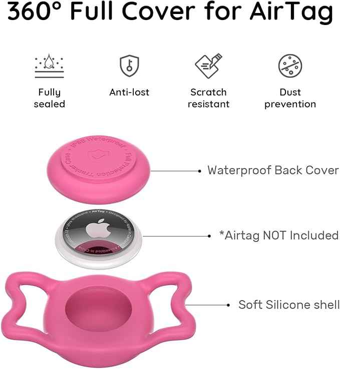for Airtag Dog Collar Holder, Dog Airtag Holder Waterproof, Lightweight Silicone Air Tag Case for Pet Collars, Works with Multiple Tracker Tag Products (Luminous Blue+Luminous Rose, 2 Pack)