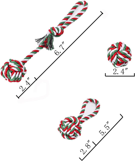 Dog Chew Toys,Dog Toys for Small Dogs and Medium Dogs for Boredom and Stimulating Teeth Cleaning Gum Massage Tug Christmas Dog Ball Rope Toy Set of 2