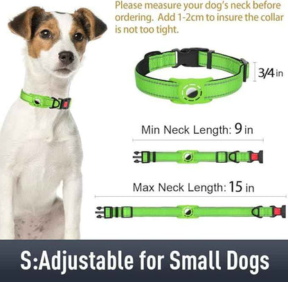 AirTag Dog Collar with AirTag Holder Compatible for Air Tag, Reflective Soft Padded, Safety Locking Buckle, Adjustable Nylon for Small Medium Large Dogs (Green,S)