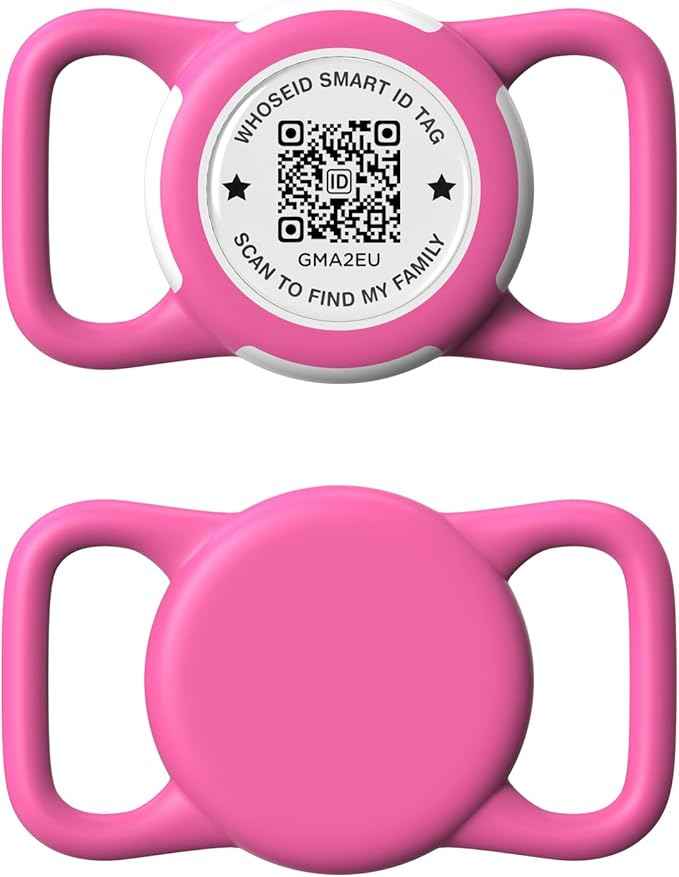 QR Code Airtag Holder, Scan QR Code Send Location Alert Email, Waterproof Full Body Protection Anti-Lost Air Tag Case, Airtag Accessories for Dog, Cats, Collar, Backpack (Rose, Regular)