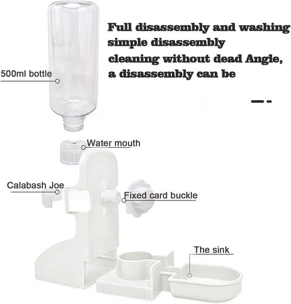 HERCOCCI Rabbit Hay Food Bin Feeder and Bunny Water Bottle Set, Hay Food Feeder Bowls Manger Rack with 500ml Hanging Water Dispenser Prevent Knock Over for Rabbit Guinea Pig Chinchilla (Large, White)