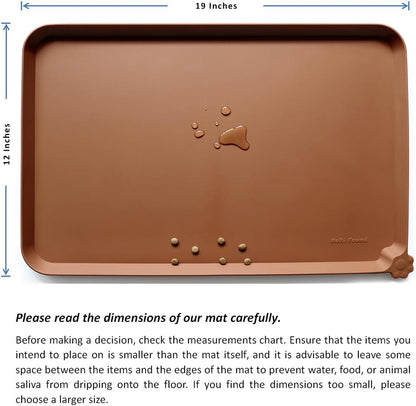 Hoki Found Silicone Pet Food Tray - Non Slip Pet Dog Bowl Mats - Cat Waterproof Mat for Carpet - Caramel