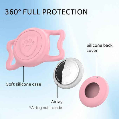for Airtag Dog Collar Holder – (2 Pack) IP68 Waterproof Dog Air Tag Holder for Dog Collar, Anti-Lost & Durable Silicone Case, Compatible with Apple AirTags (Pink & Purple)
