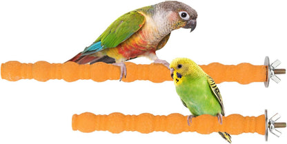 Hypeety 2PCS Wood Perch Stand Paw Grinding Stick Toy Pet Bird Cage Stand Platform for Bird Parrot Budgies Parakeet Cockatiels Cage Accessories (7in/10in) (Orange)