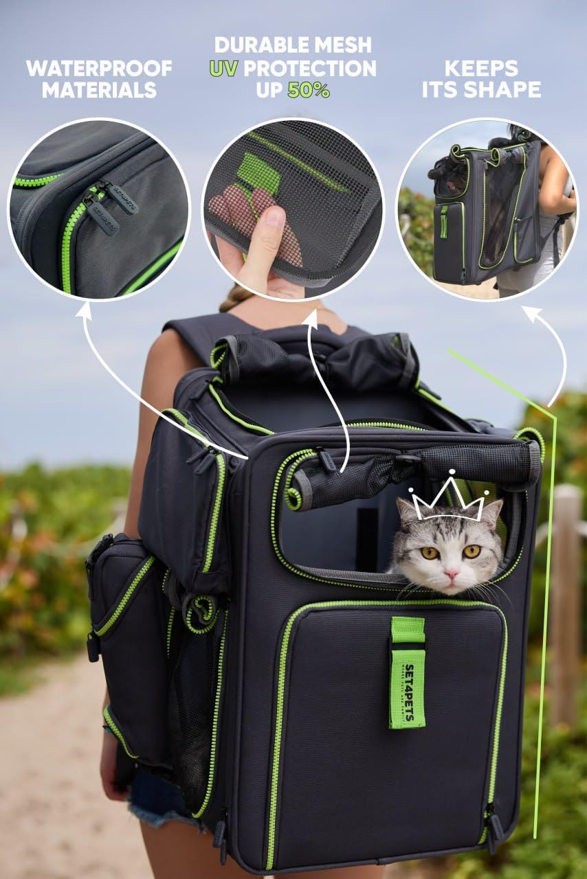 Cat Backpack Carrier & Dog Car Seat for Small Pets Up to 25 lbs - Expandable Cat Carrier Backpack with Breathable Mesh - Waterproof for Travel - 3 in 1 - Pawvie