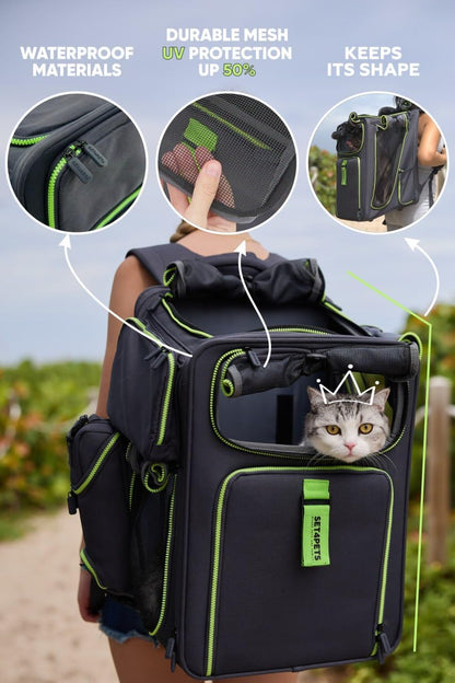 Cat Backpack Carrier & Dog Car Seat for Small Pets Up to 25 lbs - Expandable Cat Carrier Backpack with Breathable Mesh - Waterproof for Travel - 3 in 1 - Pawvie