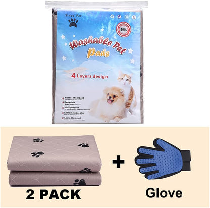 SincoPet Washable Dog Pee Pads with Puppy Grooming Gloves,Puppy Pads,Reusable Pet Training Pads,Large ,Waterproof Pet Pads for Dog Bed Mat,Super Absorbing Whelping Pads,36 Round Inch (Pack of 2)