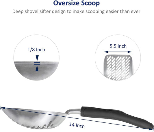 WePet Cat Litter Scoop, Aluminum Alloy Sifter, Kitty Metal Scooper, Deep Shovel with Diagonal Sifting Hole, Long Handle, Kitten Poop Lifter for Litter Box, Large Size, Black Handle