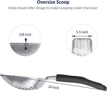 WePet Cat Litter Scoop, Aluminum Alloy Sifter, Kitty Metal Scooper, Deep Shovel with Diagonal Sifting Hole, Long Handle, Kitten Poop Lifter for Litter Box, Large Size, Black Handle