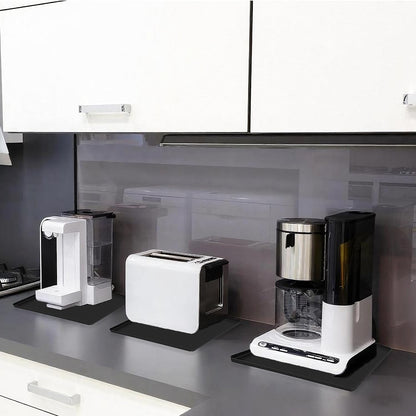 Waterproof Silicone Mat with Raised Edges 24x16 Inch, Water Cooler Mat & Countertop Protector for Hardwood Floors, Non-Slip Kitchen Appliance Pad for Pets Cats Dogs Feeding Bowls, Easy to Clean（Black）