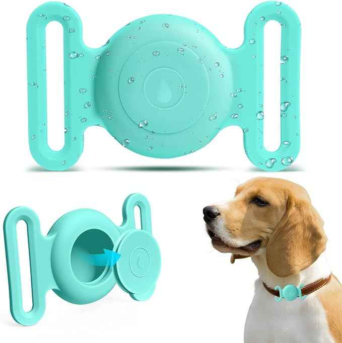 Dog Safety Pendant, Collar Holder for AirTag 2nd & 1st Gen, Pet Tracker Accessory for Dog GPS Tracking, Durable Silicone, Waterproof & Shock-Resistant, Anti-Scratch Anti-Loss(Mint Green, Large)
