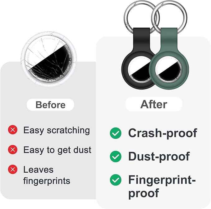 [2 Pack] Car Key Chain Compatible with Automotive Key Fob, Anti-Lost for Air Tag Holder for Vehicle Keys, Silicone Keychains Car Accessories for Men Women, Black/Dark Green