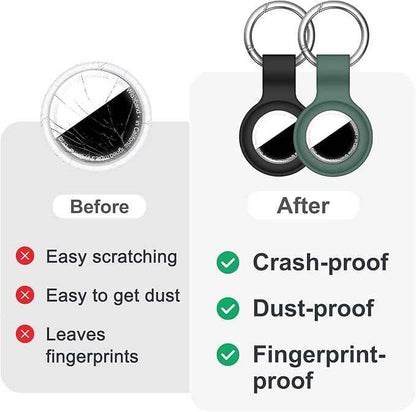 [2 Pack] Car Key Chain Compatible with Automotive Key Fob, Anti-Lost for Air Tag Holder for Vehicle Keys, Silicone Keychains Car Accessories for Men Women, Black/Dark Green