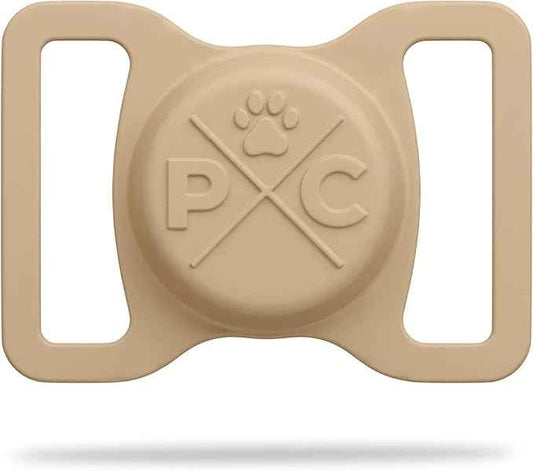 Pup Culture AirTag Dog Collar Holder - Extra-Durable, Lightweight, Protective Case for Dog Collar - Track Your Pet Using an Apple AirTag - Tan 1.5 Inch Collar