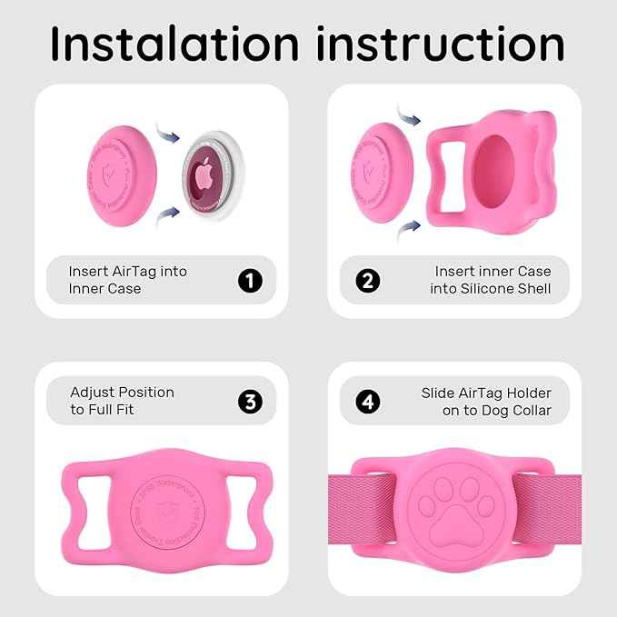 for Airtag Dog Collar Holder, Dog Airtag Holder Waterproof, Lightweight & Soft Silicone Air Tag Case for Pet Collars, Works with Multiple Tracker Tag Products (Black1+Pink1, 2 Pack)