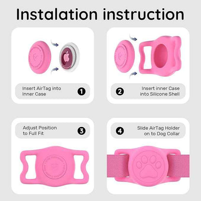 for Airtag Dog Collar Holder, Dog Airtag Holder Waterproof, Lightweight & Soft Silicone Air Tag Case for Pet Collars, Works with Multiple Tracker Tag Products (Blue1+Pink1, 2 Pack)