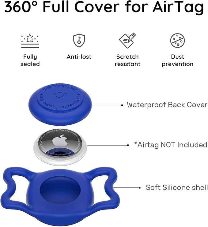 for Airtag Dog Collar Holder, Dog Airtag Holder Waterproof, Lightweight & Soft Silicone Air Tag Case for Pet Collars, Works with Multiple Tracker Tag Products (Blue1, 1 Pack)