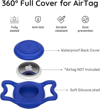 for Airtag Dog Collar Holder, Dog Airtag Holder Waterproof, Lightweight & Soft Silicone Air Tag Case for Pet Collars, Works with Multiple Tracker Tag Products (Black1+Blue1, 2 Pack)