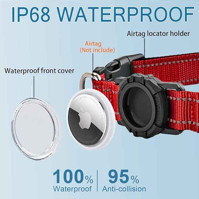Airtag Dog Collar with Waterproof Air Tag Holder, Integrated Reflective Pet Collar with Soft Padding, Adjustable Nylon Collar for Small Medium Large Dogs, Red,XL (18.1"-27.5")